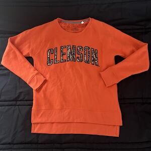 Women’s Orange And Cheetah Print Clemson Crewneck Sweater Sz Small